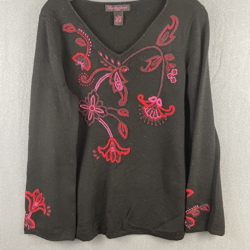 Lily Stanhope Black Embroidered Wool Blend Sweater Women’s Sz 1X